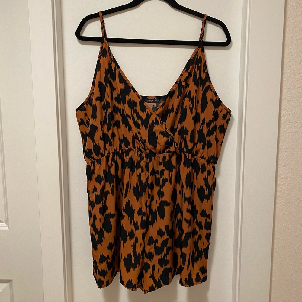 Shein CURVE 2XL Animal Print Romper Brown Black Abstract Earth Tones Plus Size
